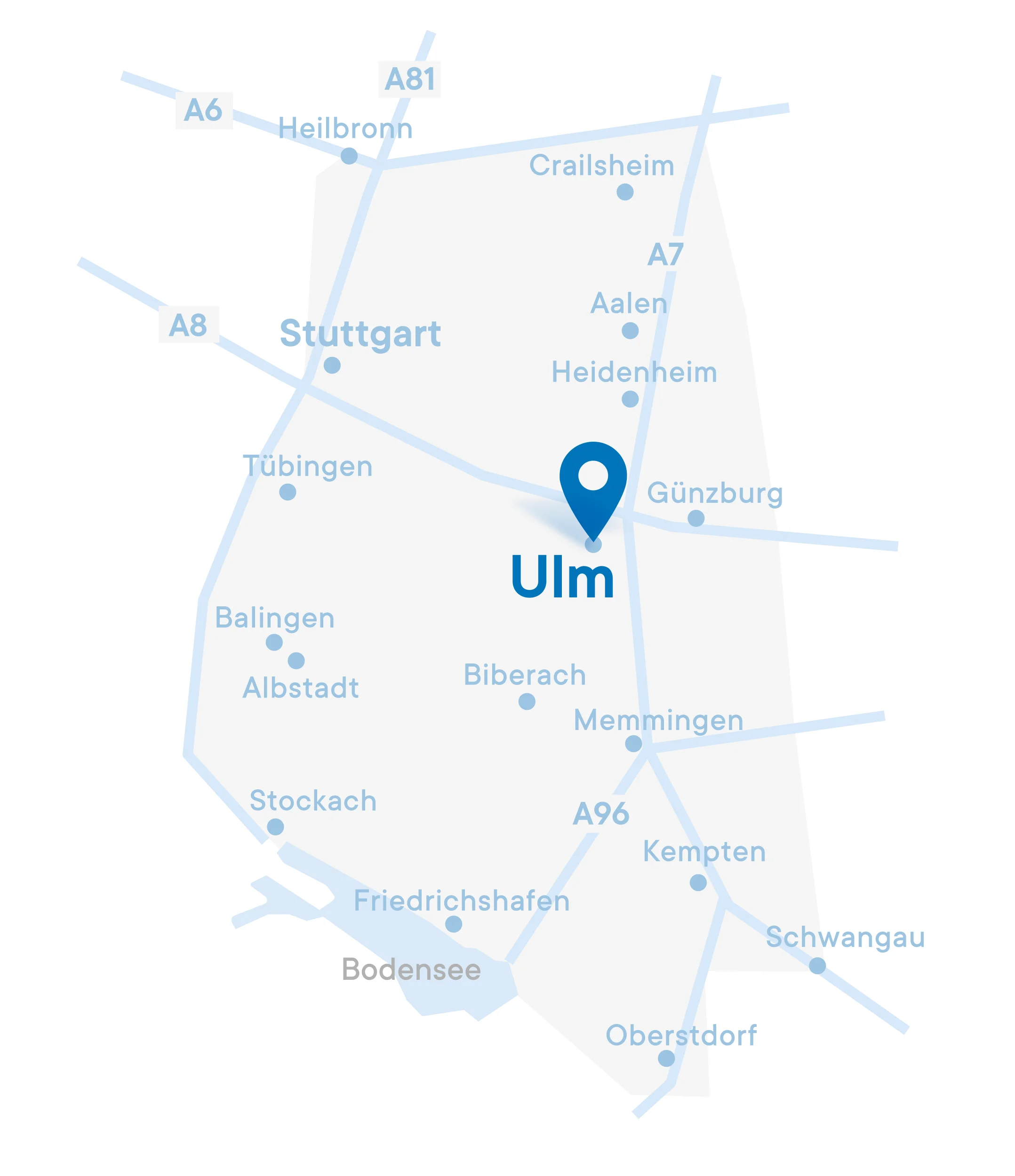 Wäscherei Bohnet Ulm – Einzugsgebiet